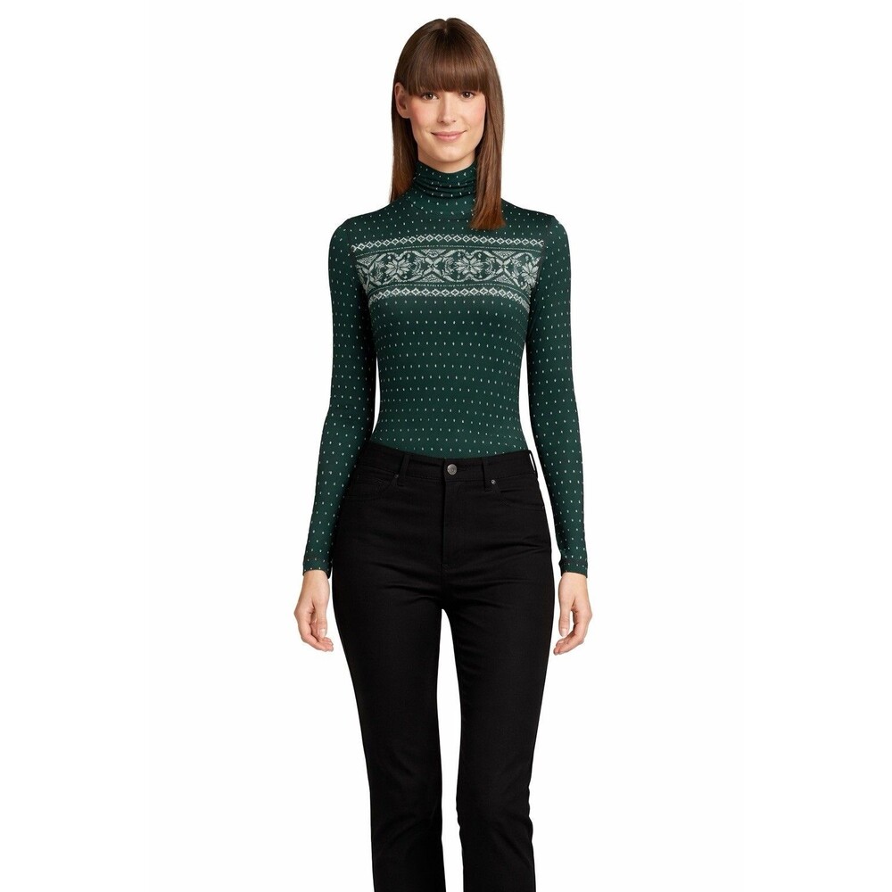 XL Lands' End Women's Dark Green Thermaskin heat turtleneck undershirt fair isle